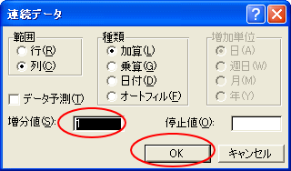 連続データダイアログボックス