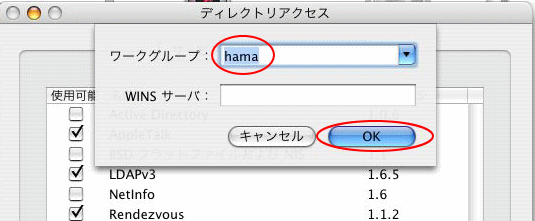 ディレクトリアクセス(ワークグループ名)