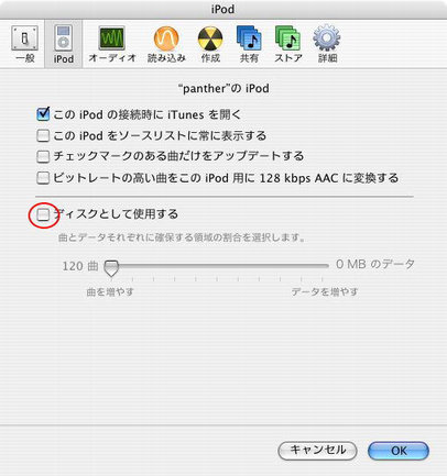 iPod設定画面