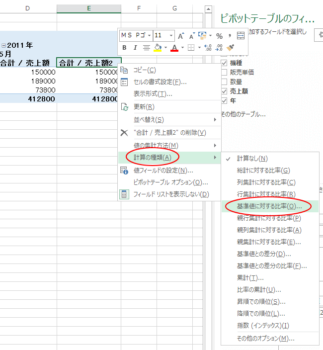 基準値に対する比率