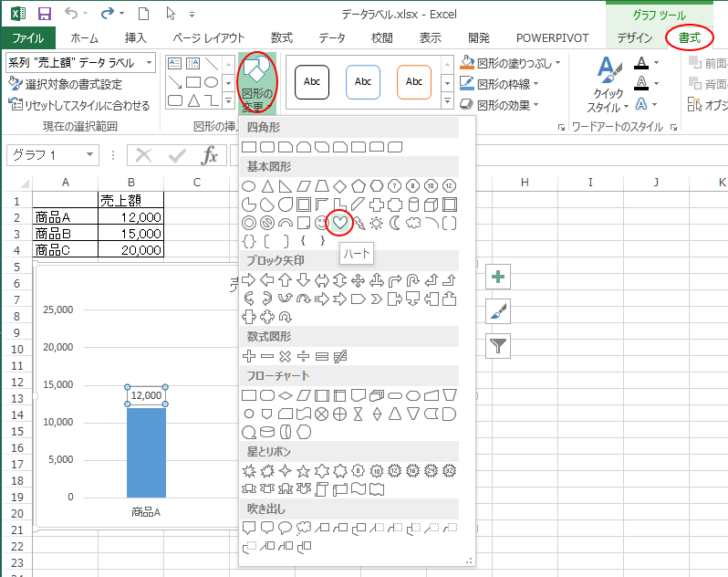 ［書式］タブの［図形の挿入］にある［図形の変更］