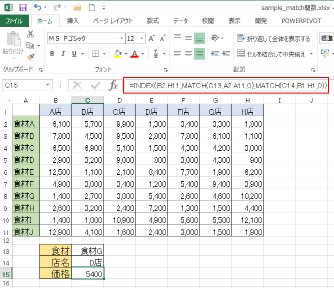 セル［C15］の数式