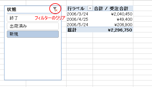 スライサーでデータの絞り込み