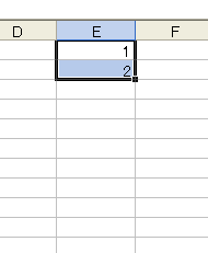 セル［E1］へ［1］、セル［E2］へ［2］を入力