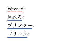 Word2019の赤い波線と青の二重線