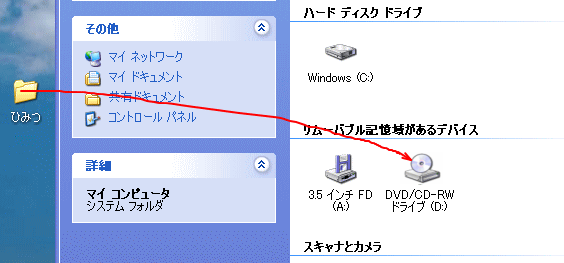 ファイルをDドライブへドラッグ&ドロップ