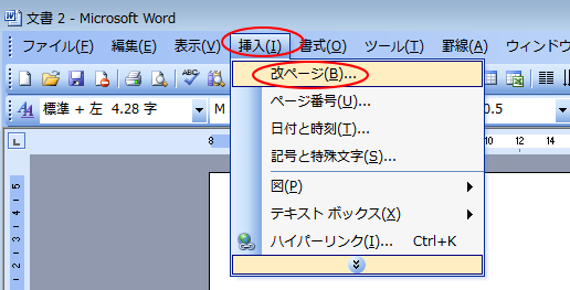 ［挿入］メニューの［改ページ］