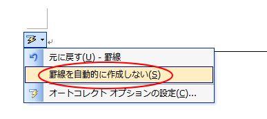 オートコレクトのオプションの［罫線を自動的に作成しない］