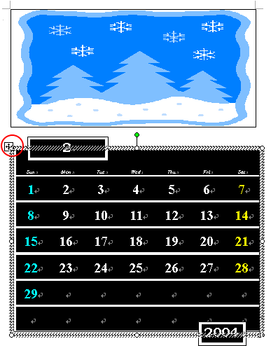 カレンダーの表の選択