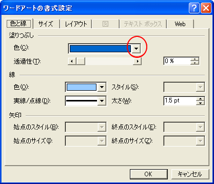 ［ワードアートの書式設定］ダイアログボックス