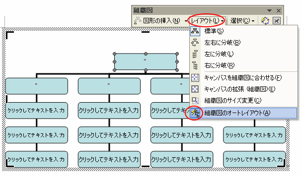 ［組織図］ツールバーの［レイアウト］-［組織図のオートレイアウト］