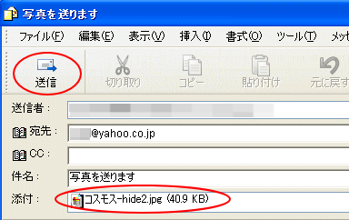 メッセージウィンドウの［添付］項目と［送信］ボタン