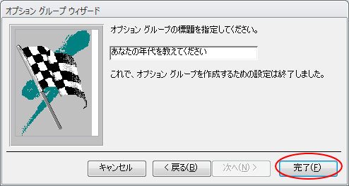 オプショングループウィザードで［オプショングループの標題］を指定