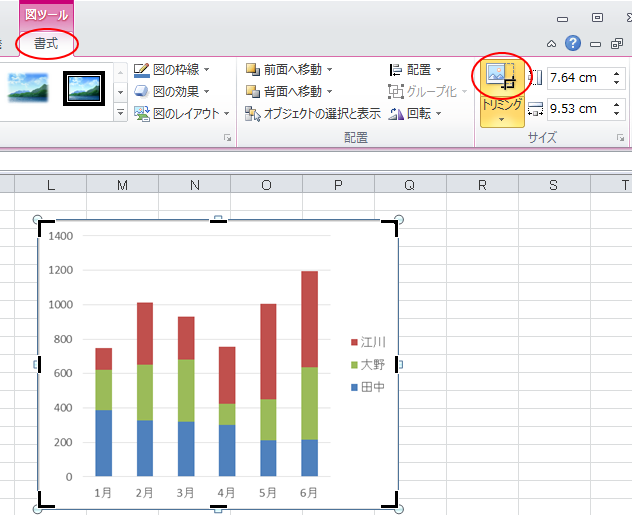 ［図ツール］-［書式］タブの［トリミング］