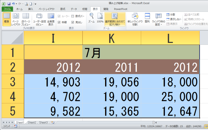 ［選択範囲に合わせて拡大/縮小］ボタンをクリックしたワークシート