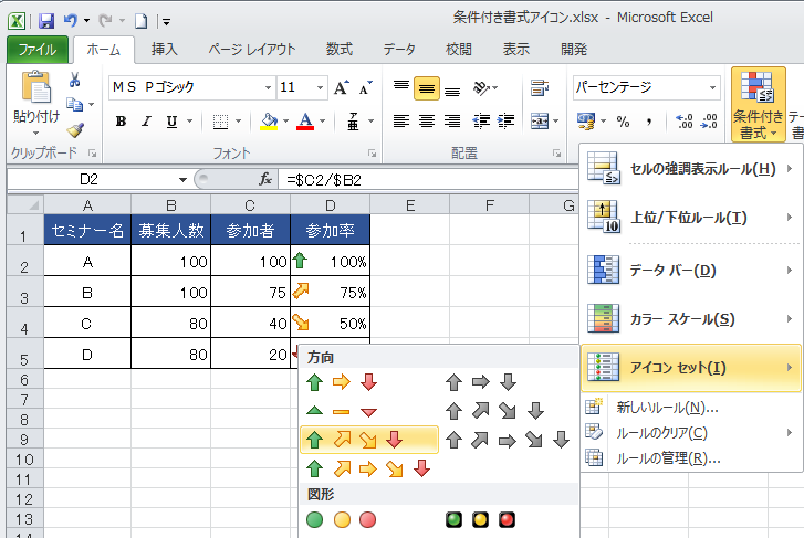 条件付き書式のアイコンセット