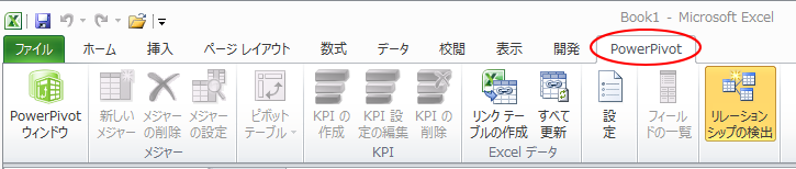 PowerPivotをインストールした後の［PowerPivot］タブ