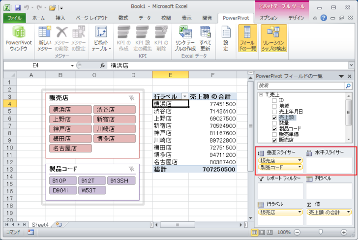 ピボットテーブルの［垂直スライサー］と［水平スライサー］