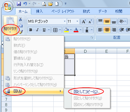 Excel2007の［貼り付け］-［図としてコピー］