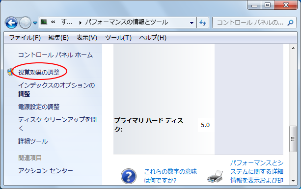 ［視覚効果の調整］をクリック