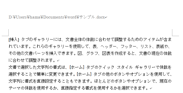 ヘッダーにパスが表示された文書