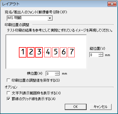 宛名印刷の［レイアウト］ダイアログボックス