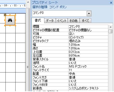 Access2007のコマンドボタンの［書式］プロパティ