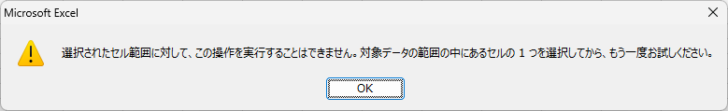 ［この操作を実行することはできません。］のメッセージウィンドウ