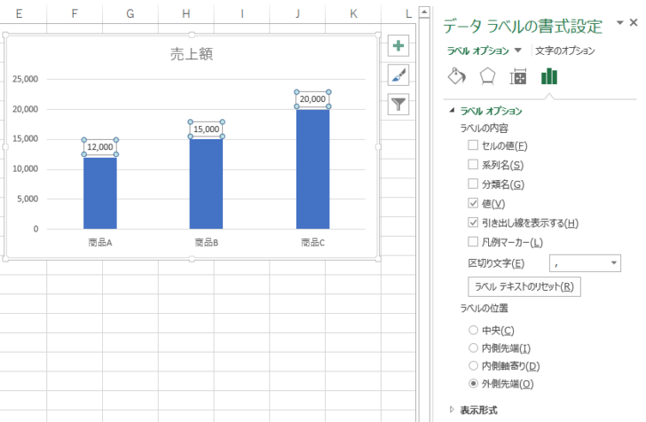 ［データラベルの書式設定］作業ウィンドウ