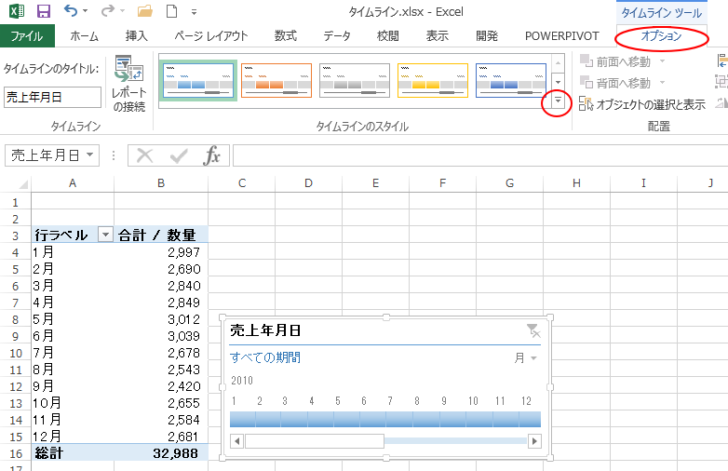 ［タイムラインのスタイル］グループにある［その他］ボタン