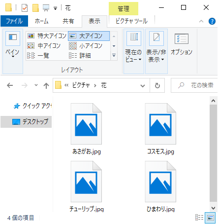 フォルダー内の画像がアイコン表示