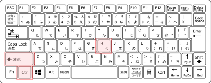 キーボード［Ctrl］+［Shift］+［H］