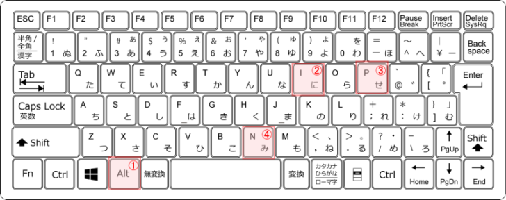 キーボード［Alt］→［I］→［P］→［N］