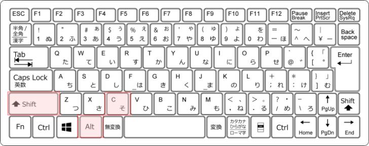 キーボード［Alt］+［Shift］+［C］