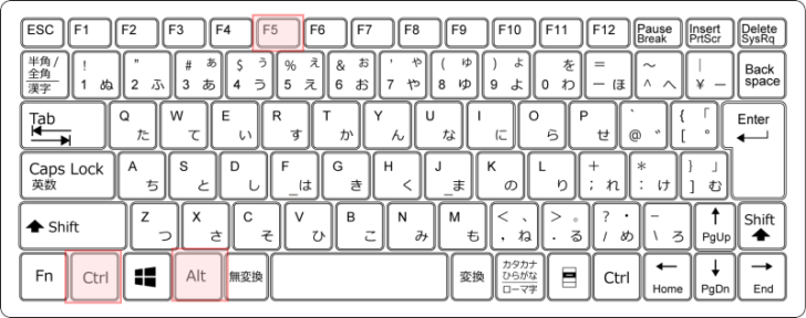 キーボード［Ctrl］+［Alt］+［F5］