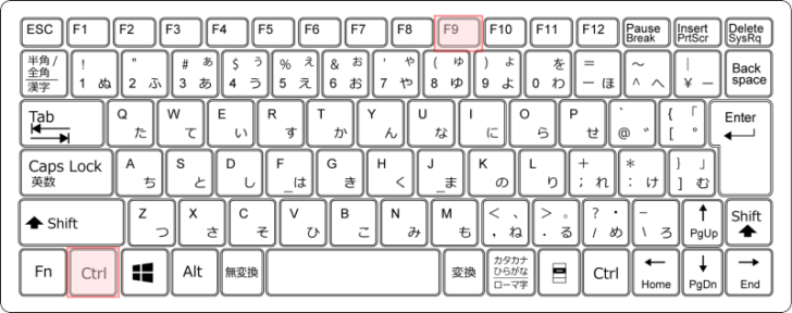 キーボード［Ctrl］+［F9］