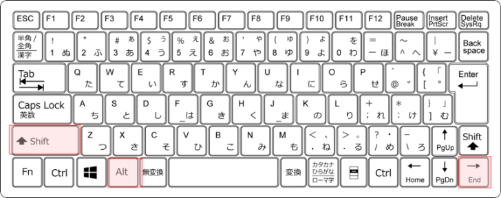 キーボード［Alt］+［Shift］+［→］