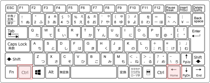 キーボード［Ctrl］+［←］