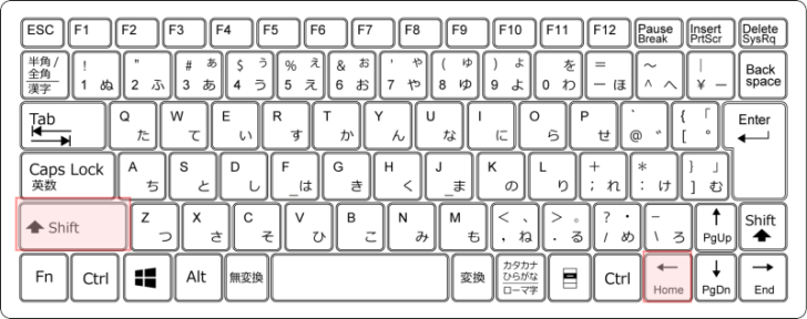 キーボード［Shift］+［←］