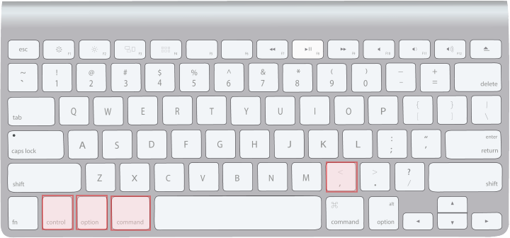 macキーボード［command］+［option］+［control］+［,］