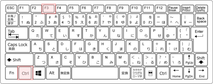 キーボード［Ctrl］+［F3］