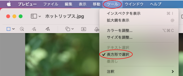 ［ツール］メニューｰ「長方形で選択」