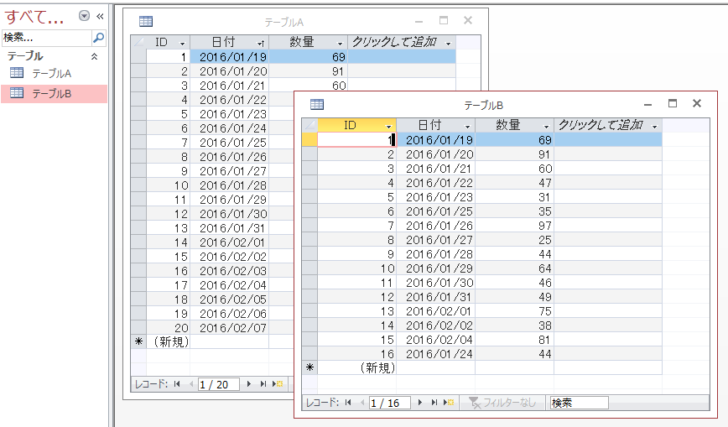 2つのテーブル