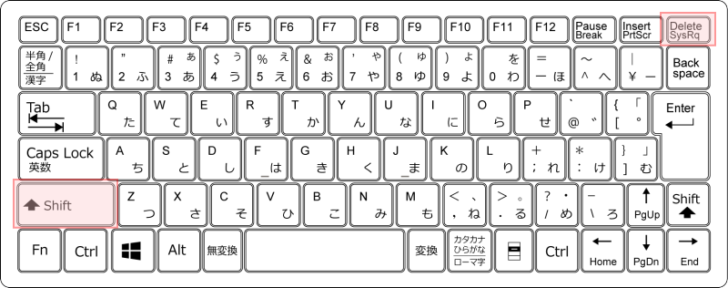 キーボード［Shift］と［Delete］