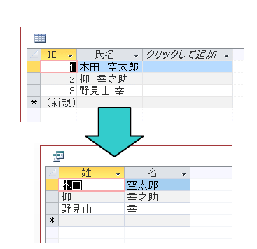 氏名を姓と名のフィールドに分けるクエリを作成して新規テーブルへ Access 13 初心者のためのoffice講座