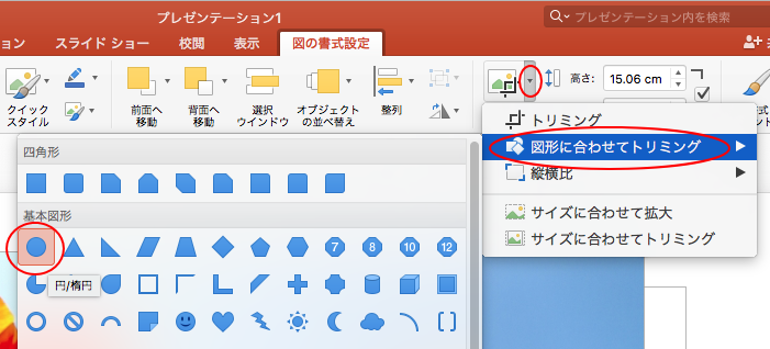 ［図の書式設定］タブの［図形に合わせてトリミング］