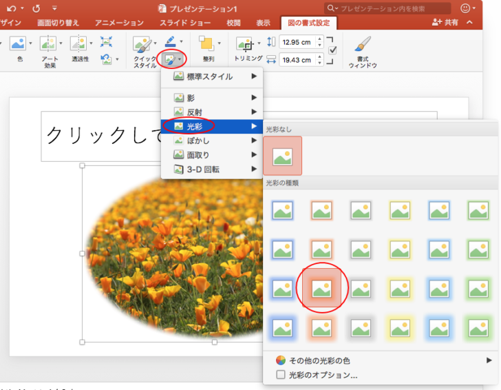 ［図の効果］の［光彩］