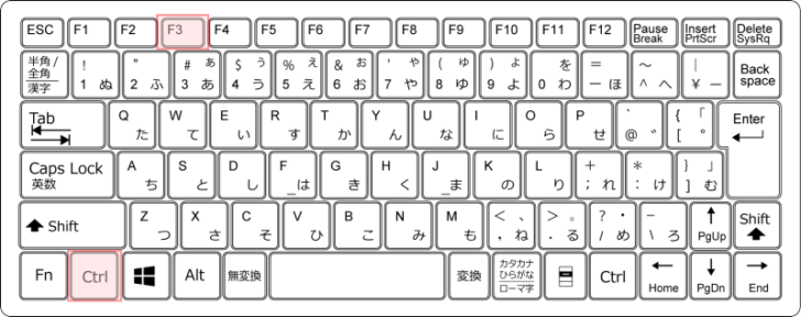 キーボード［Ctrl］+［F3］