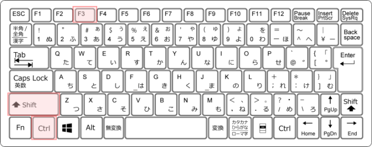 キーボード［Ctrl］+［Shift］+［F3］