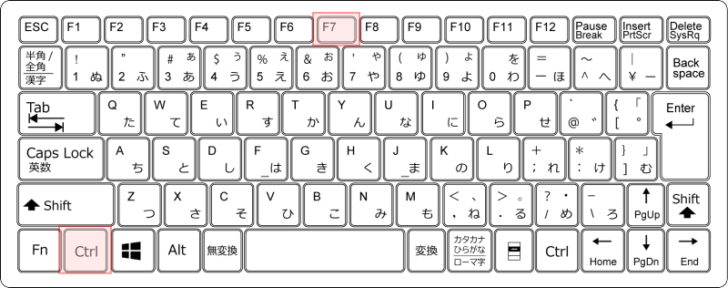 キーボード［Ctrl］+［F7］